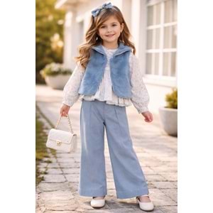 Bebiço Peluş Yelekli 3 Lü Kız Takım 2-5 Yaş -5545760 - MAVİ