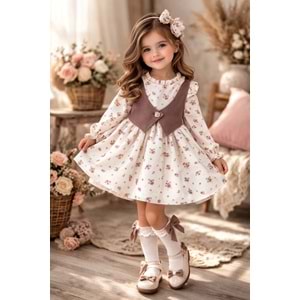 Canöz Bebe Yelekli Çiçek Detaylı Elbise 9-24 Aylık -3748245 - KAHVERENGİ