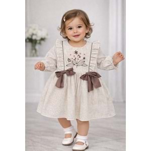 Canöz Bebe Çiçek Nakışlı Kız Elbise 9-24 Aylık - 3740245 - KAHVERENGİ