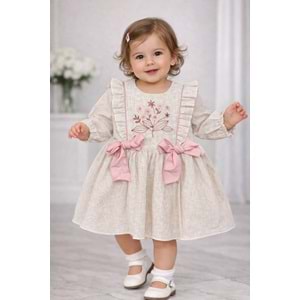 Canöz Bebe Çiçek Nakışlı Kız Elbise 9-24 Aylık - 3740245 - PEMBE