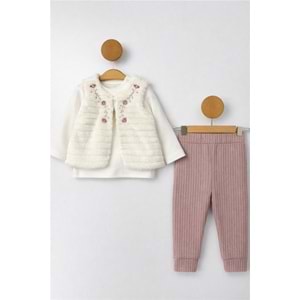 Elci Baby Çiçek Desenli Kız 3 Lü Takım 6-18 Aylık -8446264 - BEJ