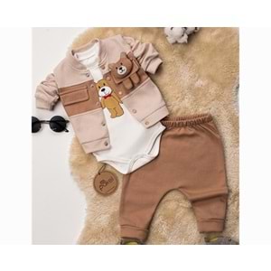 Mini Pakel Ayıcık Detaylı Erkek 3 Lü Takım 3-9 Aylık -1318265 - AÇIK KAHVE