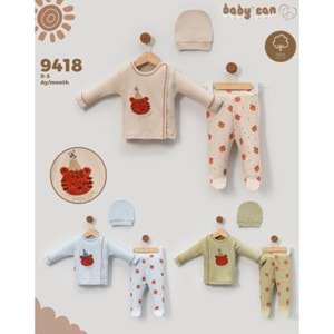 Babycan 9431 Erkek Şapkalı Aslan Desenli Üçlü Yenidoğan Takım - KAHVERENGİ