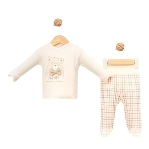 Babycan 9442 Erkek Ekoseli Desenli Üçlü Yenidoğan Takım - KAHVERENGİ