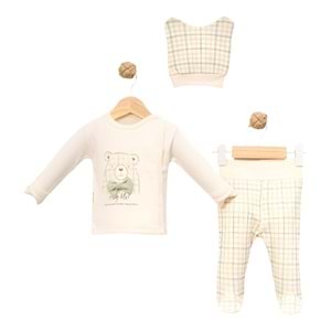 Babycan 9442 Erkek Ekoseli Desenli Üçlü Yenidoğan Takım - YEŞİL