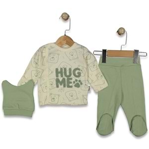 Babycan 9436 Erkek Hug Me Nakışlı Yenidoğan Üçlü Takım - YEŞİL