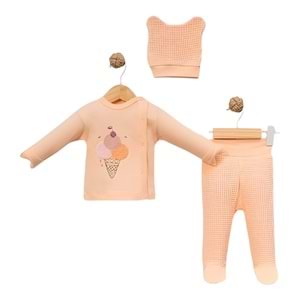 Babycan 9443 Kız Dondurma Nakışlı Yenidoğan Üçlü Takım - SOMON