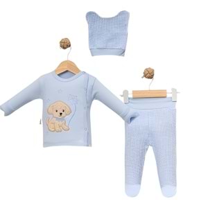 Babycan 9440 Erkek Peluş Köpek Yenidoğan Üçlü Takım - MAVİ