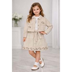 Son Öz Bebe Gabardin Etekli 3 Lü Takım 10-14 Yaş -482800 - KREM