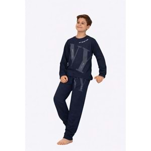 Tarık 11-16 Yaş Erkek Çocuk Pijama Takım NY Baskılı-4225310 - LACİVERT