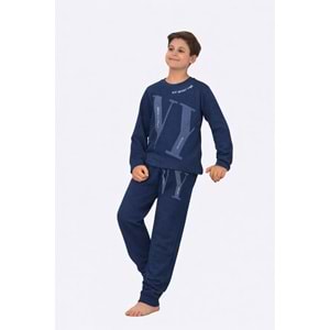 Tarık 11-16 Yaş Erkek Çocuk Pijama Takım NY Baskılı-4225310 - MAVİ