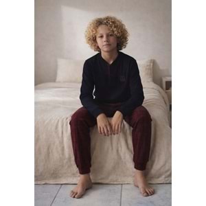 Tarık 11-16 Yaş Erkek Çocuk Pijama Takımı T Armalı -4335310 - BORDO