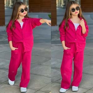 Müslin Gömlekli Atletli Kız 3 Lü Takım 5-14 Yaş -38005650 - KOYU PEMBE