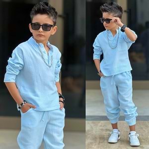 Müslin Gömlekli İkili Erkek Takım 5-14 Yaş -12003550 - AÇIK MAVİ