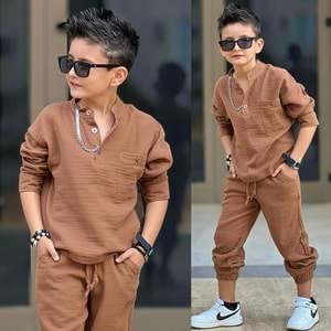 Müslin Gömlekli İkili Erkek Takım 5-14 Yaş -12003550 - KAHVERENGİ