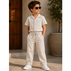Nardanlı Müslin Kumaş Pantolonlu İkili Takım 6-10 Yaş -5100480 - BEJ