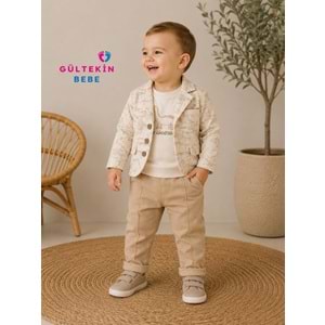 Elci Baby Müslin Kumaş Ceketli Erkek Üçlü Takım 9-24 Aylık -ÖZ3372370 - AÇIK KAHVE