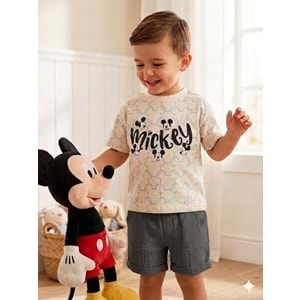 Mickey Baskılı Müslin Şortlu Erkek İkili Takım 2-5 Yaş -BA26201200 - GRİ