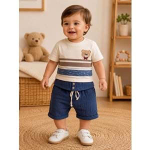 Wow Müslin Kumaş Şortlu Erkek İkili Takım 9-24 Aylık -BA10663164 - LACİVERT