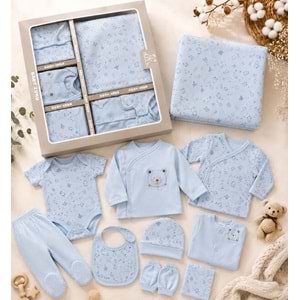 Baby Zuhu Waffle Kumaş Panda Desenli Erkek 10 Lu Hastane Çıkışı 0-3 Aylık -BA3001713 - MAVİ