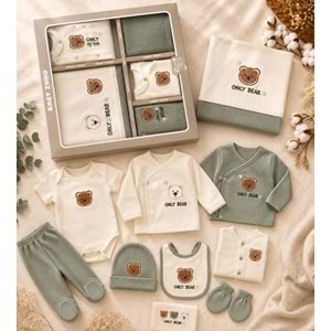 Baby Zuhu Only Bear Nakışlı Erkek 10 Lu Hastane Çıkışı 0-3 Aylık -BA134713 - YEŞİL