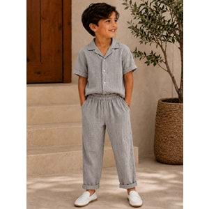 Nardanlı Müslim Kumaş Jogger Pantolonlu Takım 6-10 Yaş -NA6200480 - GRİ