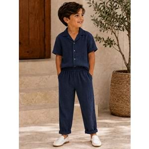 Nardanlı Müslim Kumaş Jogger Pantolonlu Takım 6-10 Yaş -NA6200480 - LACİVERT