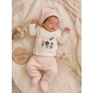 Baby Can Kız Lale Ve Arı Nakışlı Yeni doğan Takım 0-3 Aylık -DÜ9404171 - SOMON