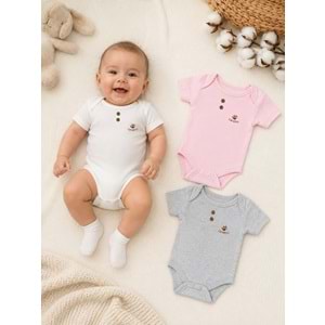 Canario Kıs Kol Unisex 3 lü Zıbın Set 0-3 Aylık -BA8039276 - PEMBE