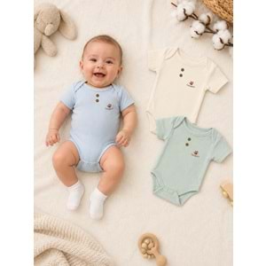 Canario Kıs Kol Unisex 3 lü Zıbın Set 0-3 Aylık -BA8039276 - SU YEŞİLİ