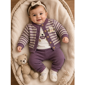 Mini Pakel Kız Triko Üçlü Takım 3-12 Aylık -BA1490295 - MOR