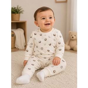 Bubbles Coconut Baskılı Penye İkili Takım 6-18 Aylık -BAY7029202 - BEJ