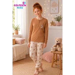 Tarık İnterlok Kumaş Ayıcık Baskılı Kız Pijama Takımı 11-16 Yaş -TA6750470 - KAHVERENGİ