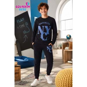 Tarık İnterlok Kumaş NYC Baskılı Erkek Pijama Takımı 11-16 Yaş -TA4403470 - SİYAH
