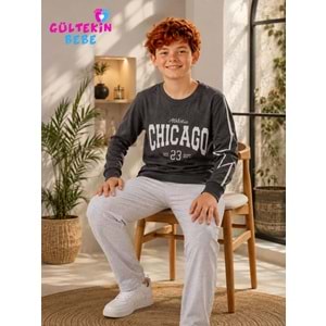Tarık İnterlok Kumaş Chıcago Baskılı Erkek Pijama Takımı 11-16 Yaş -TA4407470 - ANTRASİT