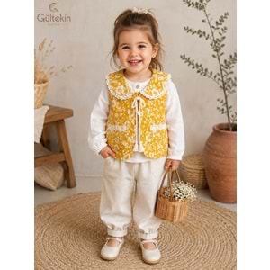 Hippıl Baby Müslin Gömlekli Kız Üçlü Takım 9-24 Aylık -BA5266592 - HARDAL