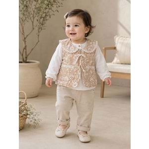 Hippıl Baby Müslin Gömlekli Kız Üçlü Takım 9-24 Aylık -BA5266592 - PEMBE