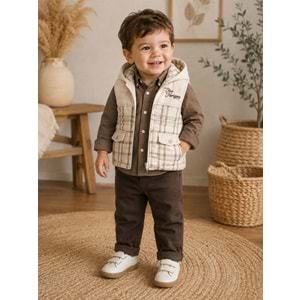 Hippıl Baby Çizgili Keten Gömlekli Erkek Üçlü Takım 1-4 Yaş -BA7090635 - KAHVERENGİ