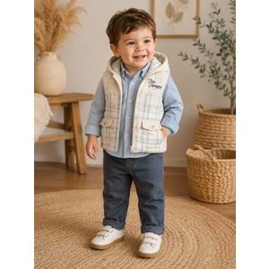 Hippıl Baby Çizgili Keten Gömlekli Erkek Üçlü Takım 1-4 Yaş -BA7090635 - MAVİ