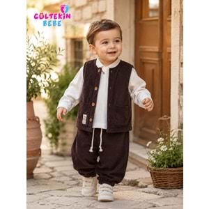 Hippıl Kadife Kumaş Yelekli Erkek Üçlü Takım 1-4 Yaş -BA9100863 - KAHVERENGİ