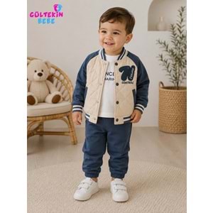 Donino Baby N Nakışlı Erkek Ceketli Erkek Üçlü Takım 9-24 Aylık -BA465538426 - MAVİ