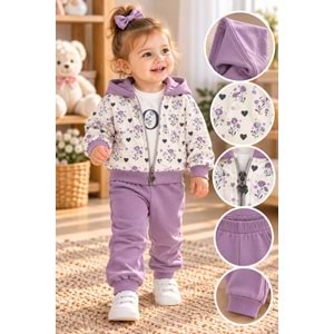 Babywood Love Baskılı Kız Üçlü Takım 9-24 Aylık -DÜ26761331 - MOR