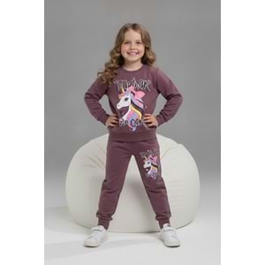 Serenad Kids Unicorn Baskılı Penye Kız İkili Takım 3-10 Yaş -JE261065275 - GÜL KURUSU