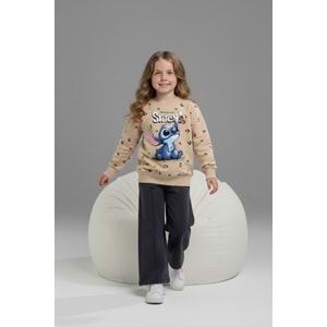 Serenad Kids Stıtch Kız Bol Paça Penye İkili Eşofman Takımı 3-10 Yaş -JE261049325 - GRİ
