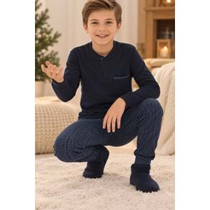 Tarık Termal Kareli Gez Boy Erkek Pijama Takımı 11-16 Yaş -TA4477410 - LACİVERT