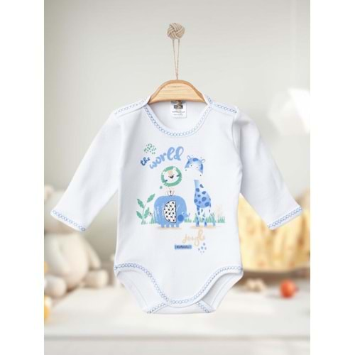 Hoppidik 7171 Uzun Kollu Zıbın Çıtçıtlı Body 1-3-6 Ay Beyaz