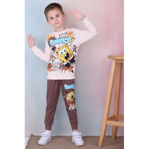 7276-2100 Sünger 2li Eşofman Takım - KAHVERENGİ