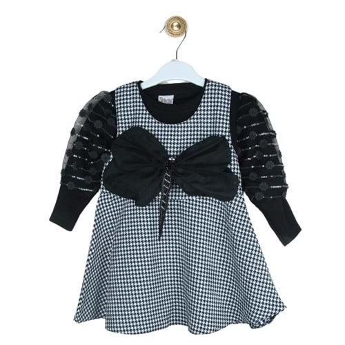 2004- Şirinkız 2-5 Yaş Kareli Jile Elbise Takım - SİYAH