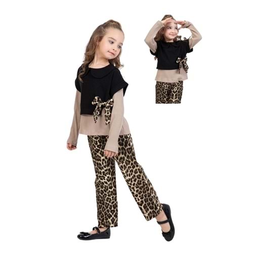 196-MissBelinda 9-12 Yaş Üçlü Leopar Takım - AÇIK KAHVE