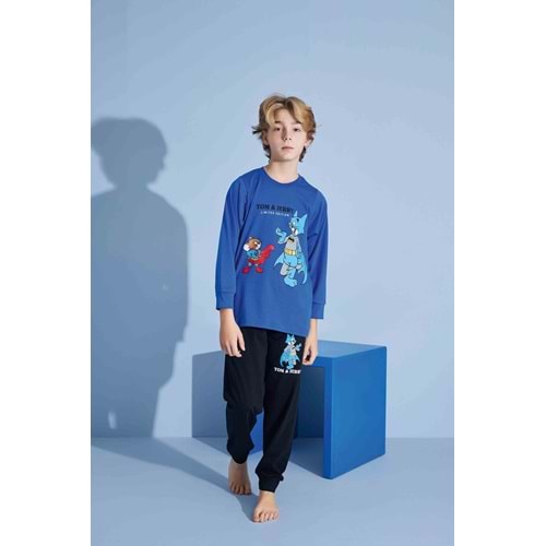 Tarık 6-11 Yaş Erkek Çocuk Tom Jerry Pijama 3019200 - MAVİ